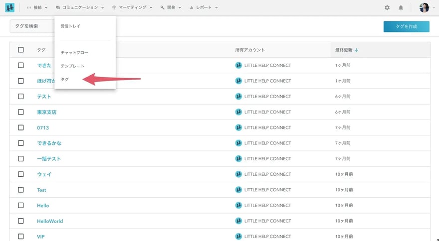 タグの管理画面